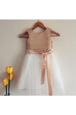 Abito da Cerimonia Bambini decorato con Increspature in Tulle al ginocchio A-Line con Perline