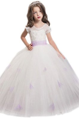 Robe de cortège enfant naturel jusqu'au sol avec fleurs en tulle avec ruban