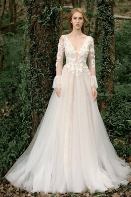 Vestido de Novia de Honorable de Cremallera de Encaje Adorno de Escote en V