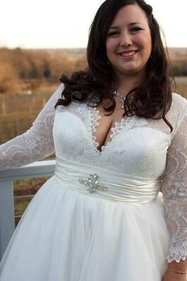 Vestido de Novia de Manga larga de Abalorio de Cola Barriba de Encaje Adorno