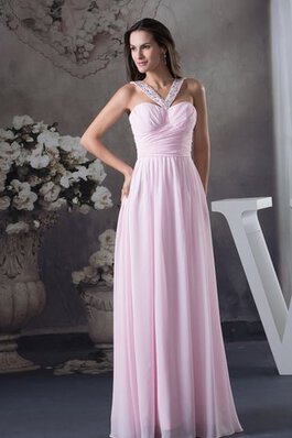 Chiffon plissiertes langes Abendkleid mit Perlen mit kreuz