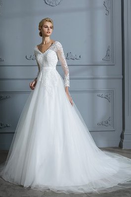 Abito da sposa a sala abbagliante con piega coda a strascico corto pudica v-scollo