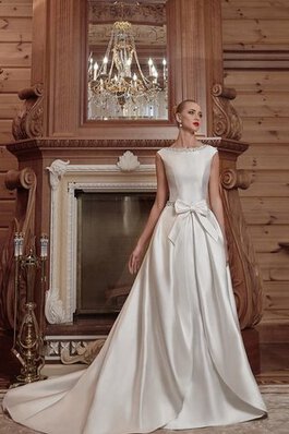 Abito da Sposa Senza Maniche Naturale A-Line con Fiocco Schiena Nuda Spazzola Treno