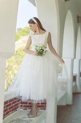 Abito da Sposa con Perline Cerniera Senza Maniche A-Line Sotto Ginocchio in Tulle