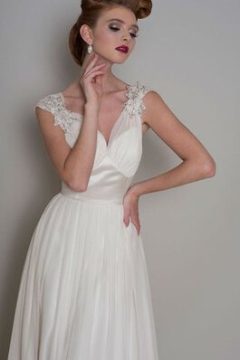 Abito da Sposa in Organza V-Scollo A Terra Naturale Cappellino con Piega