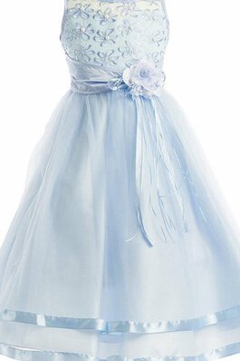 Abito da Cerimonia Bambini A Terra con Fiore in Tulle A-Line con Fiocco con Ricamo