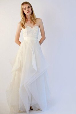 Abito da Sposa Senza Maniche in pizzo Cuore con Increspature in Organza A Terra