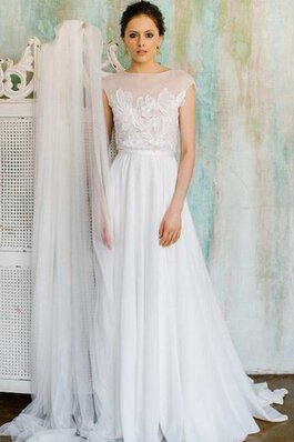 Vestido de Novia de Manga tapada de Joya de Baja escote en V de Apliques con Cintas