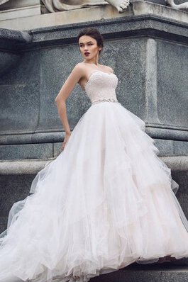 Abito da Sposa Naturale Cuore in Tulle A Terra con Cristino Allacciato