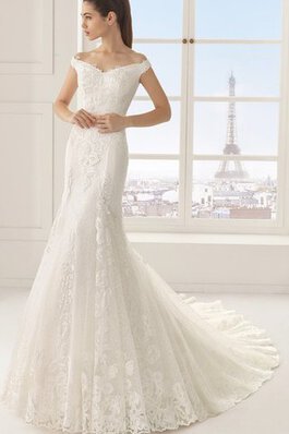 Abito da Sposa Fuori dalla spalla in pizzo con Bottone Semplice Cappellino sexy