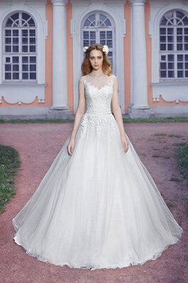 Abito da Sposa Tondo Naturale in Tulle A Terra radiosa con Applique