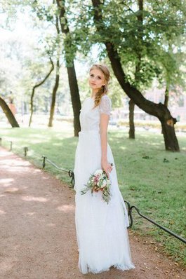 Abito da Sposa in Pizzo con Nastro con Manica Corte in pizzo in Tulle stravagante