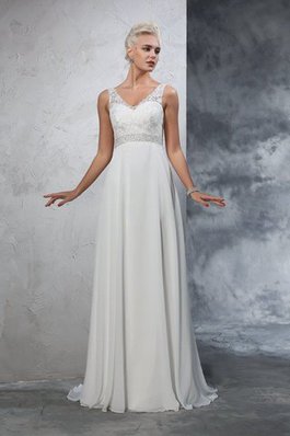 Abito da Sposa Vintage A-Line in Chiffon Coda A Strascico Corto V-Scollo