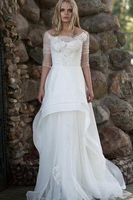 Abito da Sposa stravagante con Bottone moda con Fiore con Mezze Maniche in Pizzo