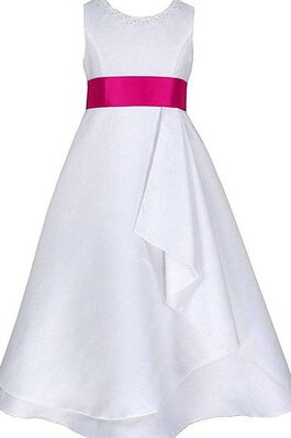 Robe de cortège enfant plissé avec perle manche nulle encolure ronde en satin