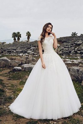 Abito da Sposa A-Line sogno con Bottone in Pizzo in Tulle A Terra