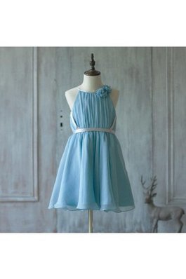 Abito da Cerimonia Bambini A-Line con Fiore in Chiffon con Piega Senza Maniche Naturale