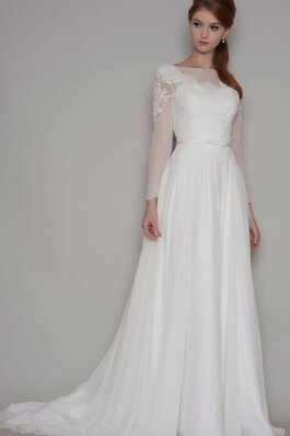 Robe de mariée sage maillot col ras du cou avec décoration dentelle avec ruban