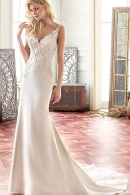 Abito da Sposa in Chiffon in Pizzo Senza Maniche moda V-Scollo con Ricamo