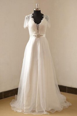 Vestido de Novia en Organza de Blusa plisada de Escote en V de Volantes Adorno