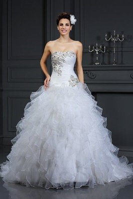 Abito da Sposa Alta Vita Senza Spalline in Organza con Perline Vintage