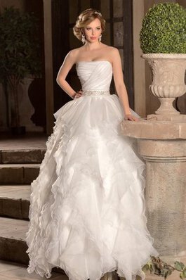 Abito da Sposa Naturale con Perline A Terra in Organza con Increspato A-Line