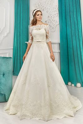 Robe de mariée longueur au ras du sol appliques avec nœud à boucles ligne a