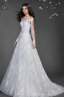 Abito da Sposa in Tulle tradizionale in pizzo Lungo Coda A Strascico Corto A-Line