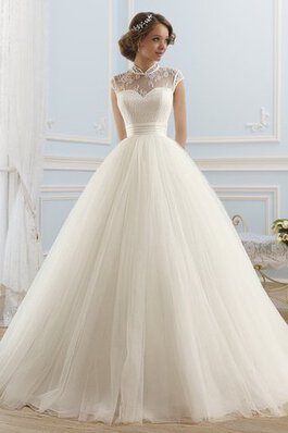 Abito da Sposa Allacciato con Manica Corte Ball Gown in pizzo Senza Maniche in Tulle