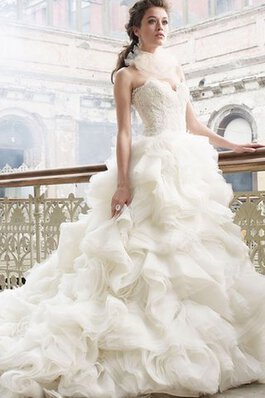 Abito da Sposa Senza Maniche Ball Gown con Increspature Schiena Nuda A Terra in Pizzo