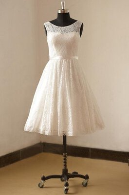 Vestido de Novia en Encaje de Cremallera de Fajas de Barco de Escote redondo