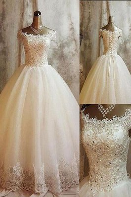 Robe de mariée classique naturel textile en tulle avec sans manches d'epaule ecrite