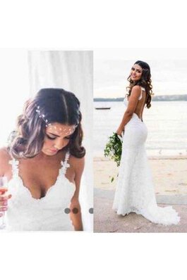 Romántico Vestido de Novia de Corte Sirena de Escote de Tirantes Espaguetis de Plisado