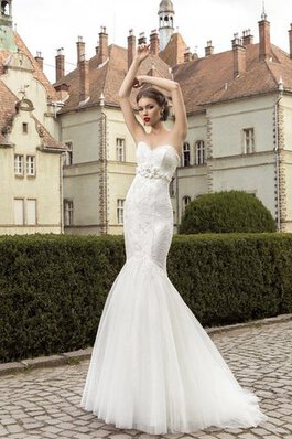 Abito da Sposa Cuore con Applique A Terra con Fiore Senza Maniche in Tulle