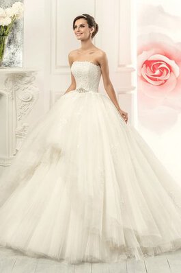 Abito da Sposa Naturale Senza Maniche A Terra in Tulle Allacciato senza strap