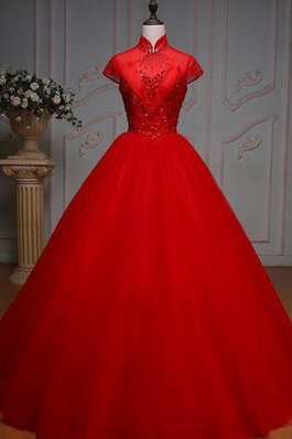 Abito Quinceanera Ball Gown Cappellino Allacciato in Pizzo con Perline con Applique