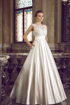 Robe de mariée elégant plissage cordon en satin encolure ronde