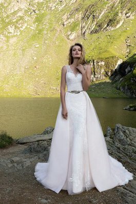 Abito da Sposa con Applique in Tulle V-Scollo A Terra A-Line Senza Maniche