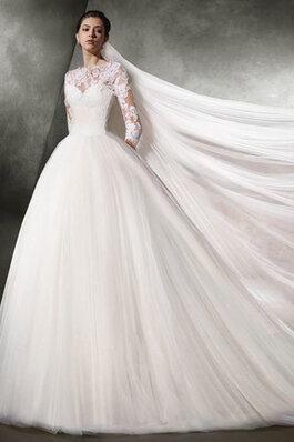 Abito da sposa stupefacente ball gown in pizzo pudica lace coperta coda a strascico corto