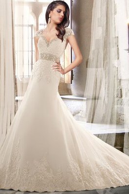 Abito da Sposa lusso in Pizzo Schiena Nuda A-Line con Applique Coda A Strascico Cappella