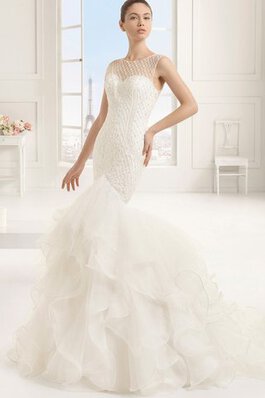 Abito da Sposa a Chiesa Shiena Sheer Sirena con Cascata Volant Fancy Spazzola Treno