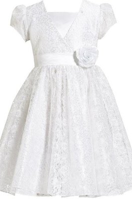 Robe de cortège enfant avec fleurs ligne a avec manche courte avec décoration dentelle