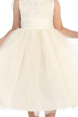 Abito da Cerimonia Bambini con Piega Sotto Ginocchio con Applique in Tulle con Fiocco A-Line