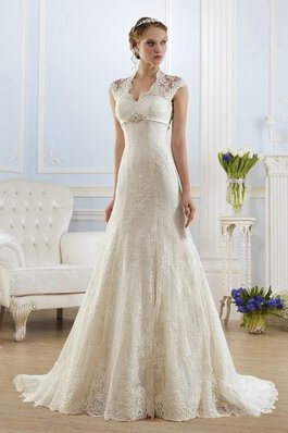 Robe de mariée classique trou de serrure a-ligne decoration en fleur v encolure