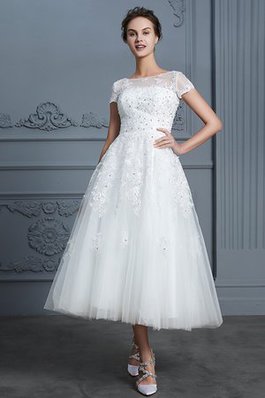 Moderno Vestido de Novia de Natural de Barco de Agraciado