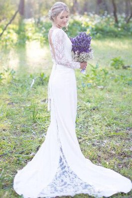 Abito da Sposa in pizzo Tondo con Maniche Lunghe sexy Schiena Nuda con Nastro