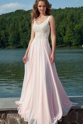 Robe de bal delicat appliques avec sans manches avec chiffon jusqu'au sol