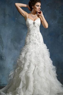 Abito da Sposa Lungo Senza Maniche in Organza con Perline Allacciato A-Line