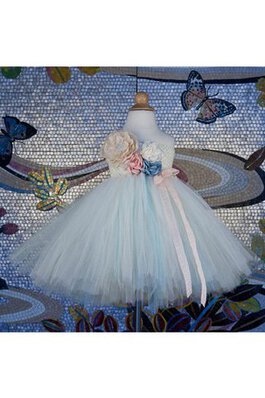 Abito da Cerimonia Bambini Ball Gown con Nastro in Tulle monospalla alta vita con Fiore