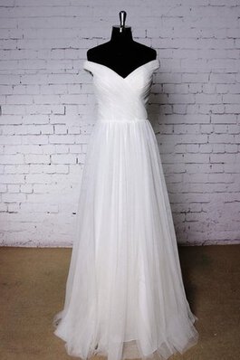 Abito da Sposa Fuori dalla spalla con Festone V-Scollo Senza Maniche con Criss-cross con Piega